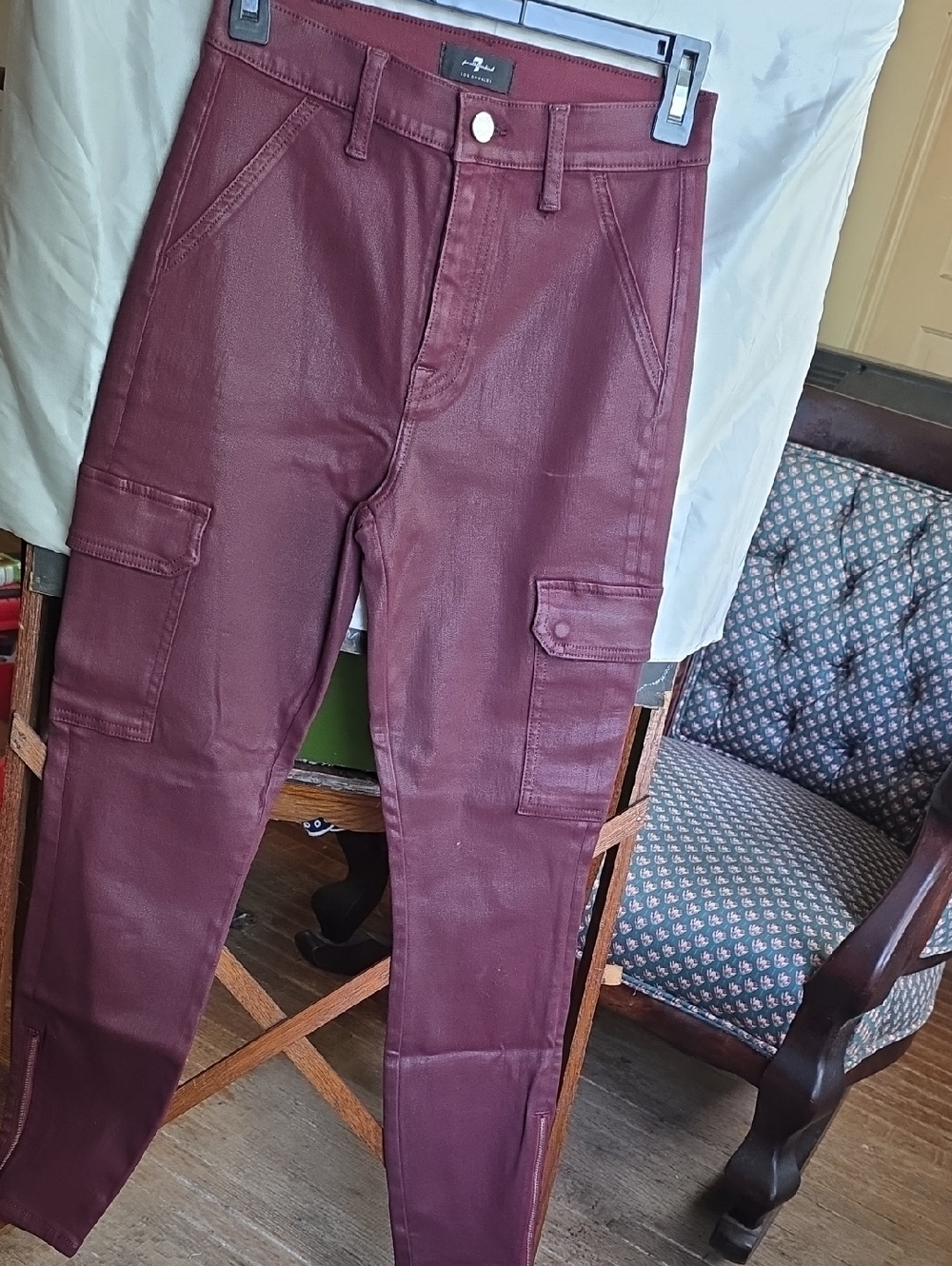 7 For All Mankind- Burgundy High-Rise Skinny Jeans
